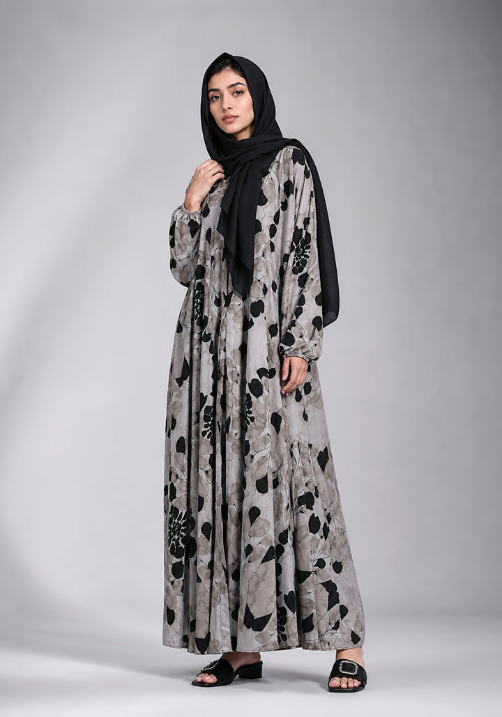 Black Grey Printed Abaya