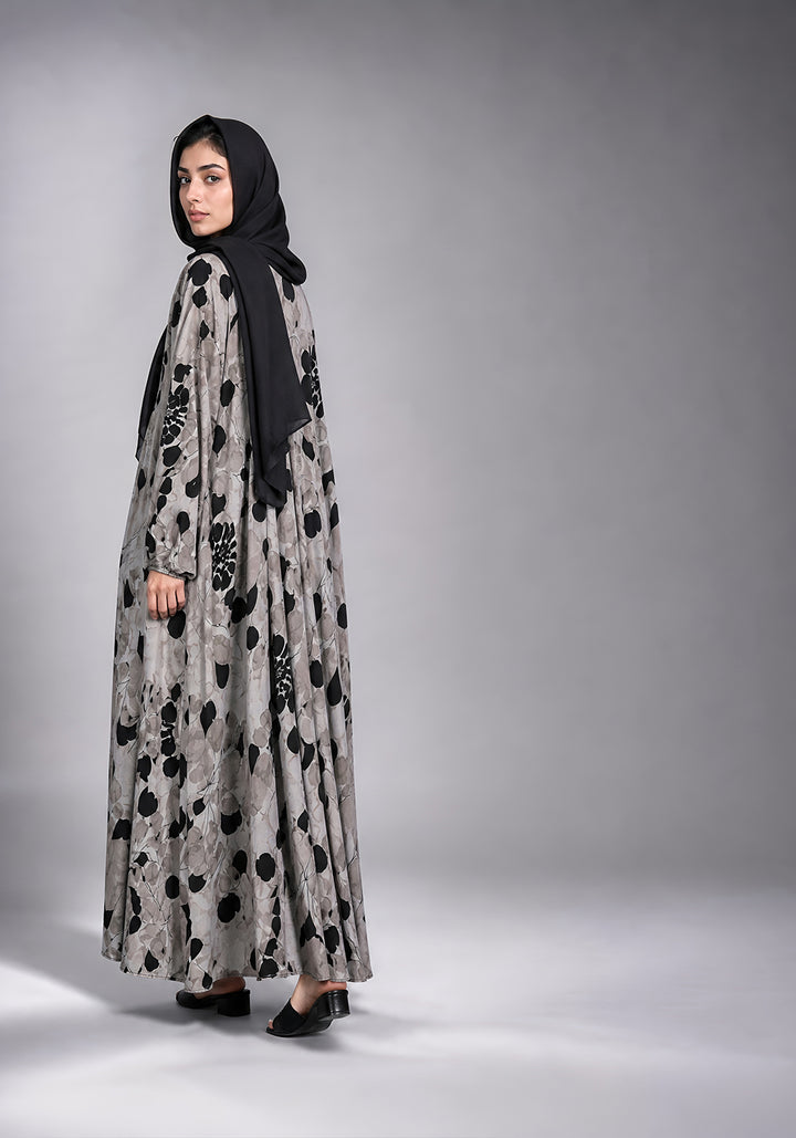 Black Grey Printed Abaya