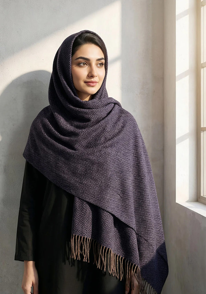 ZigZag Cashmere Hijab - Navy Blue