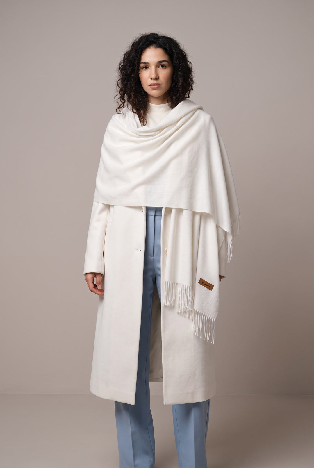 Woolen Cashmere Shawl-White
