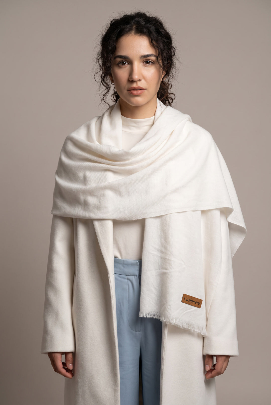 Woolen Cashmere Shawl-White