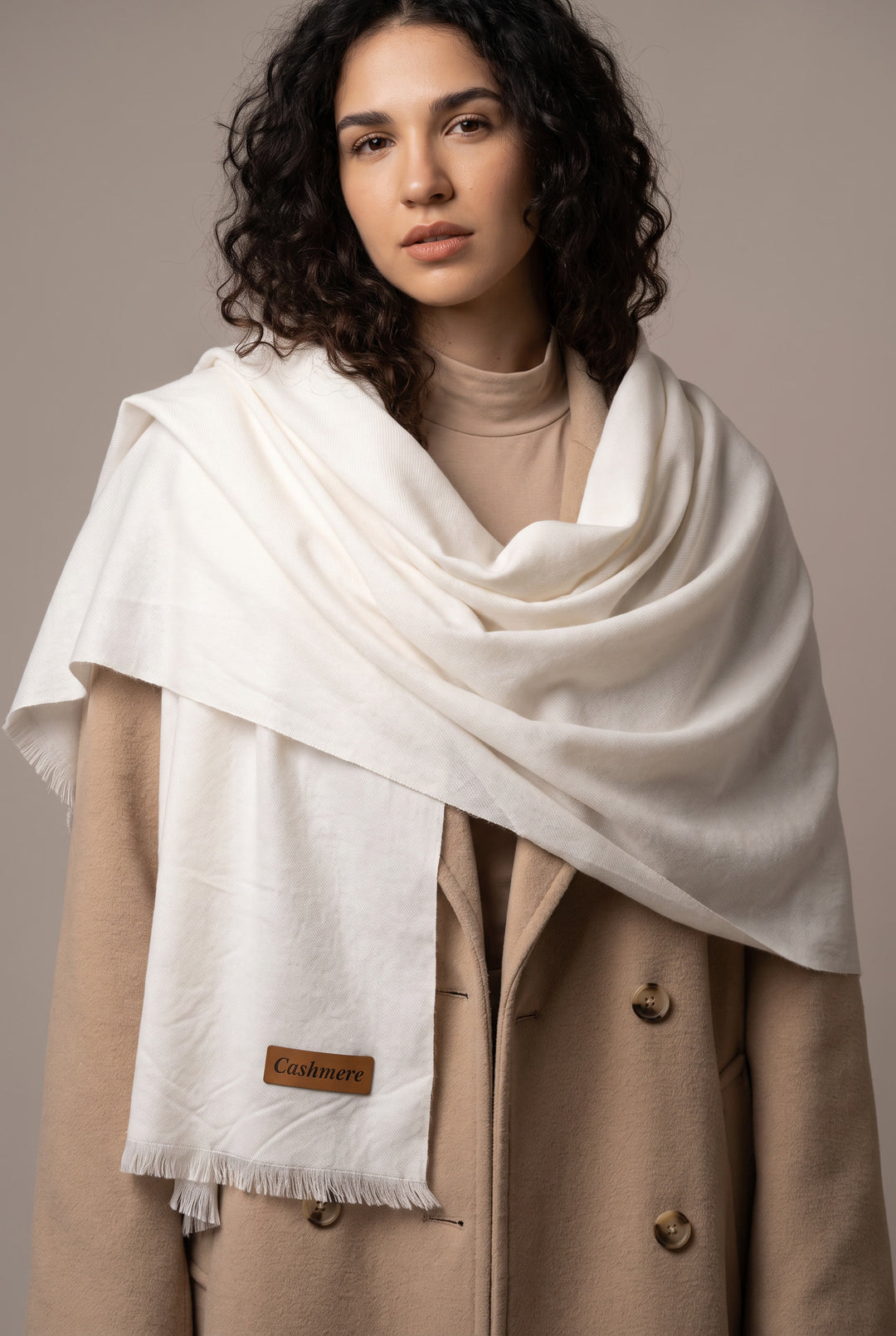Woolen Cashmere Shawl-White
