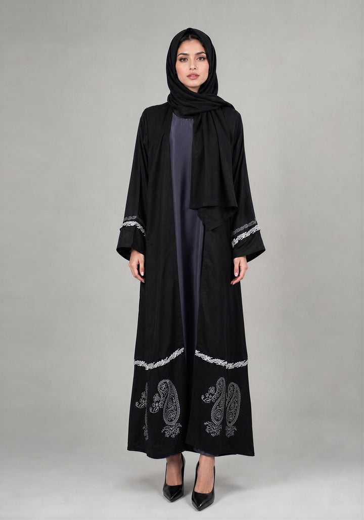 Black Paisley Block Print Abaya