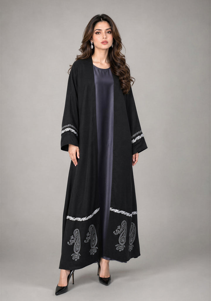 Black Paisley Block Print Abaya