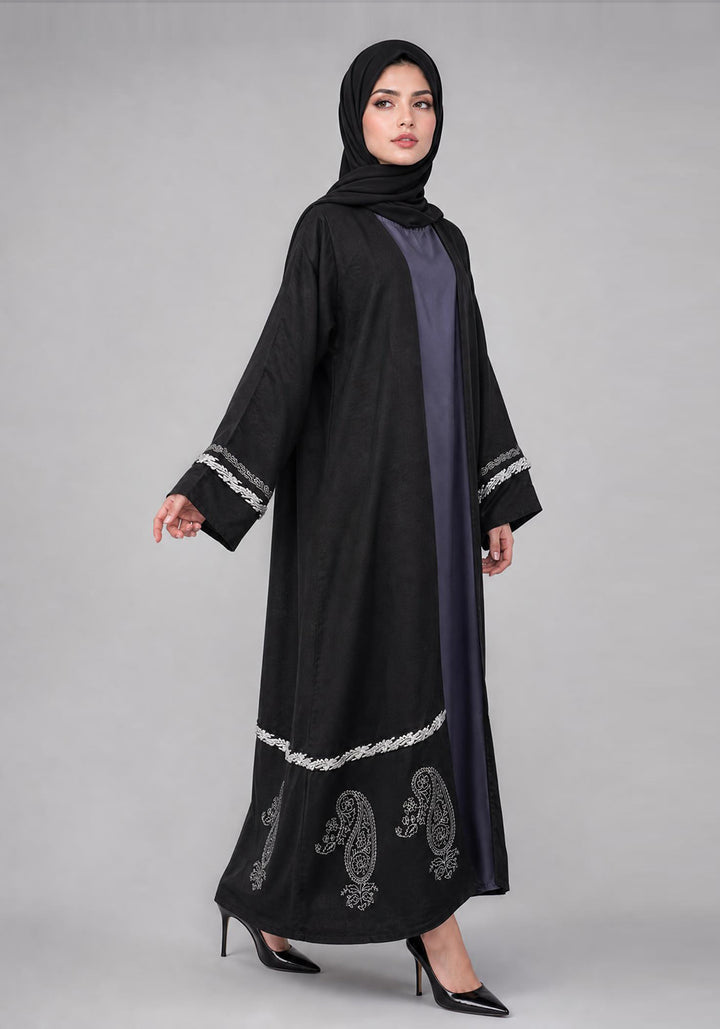 Black Paisley Block Print Abaya
