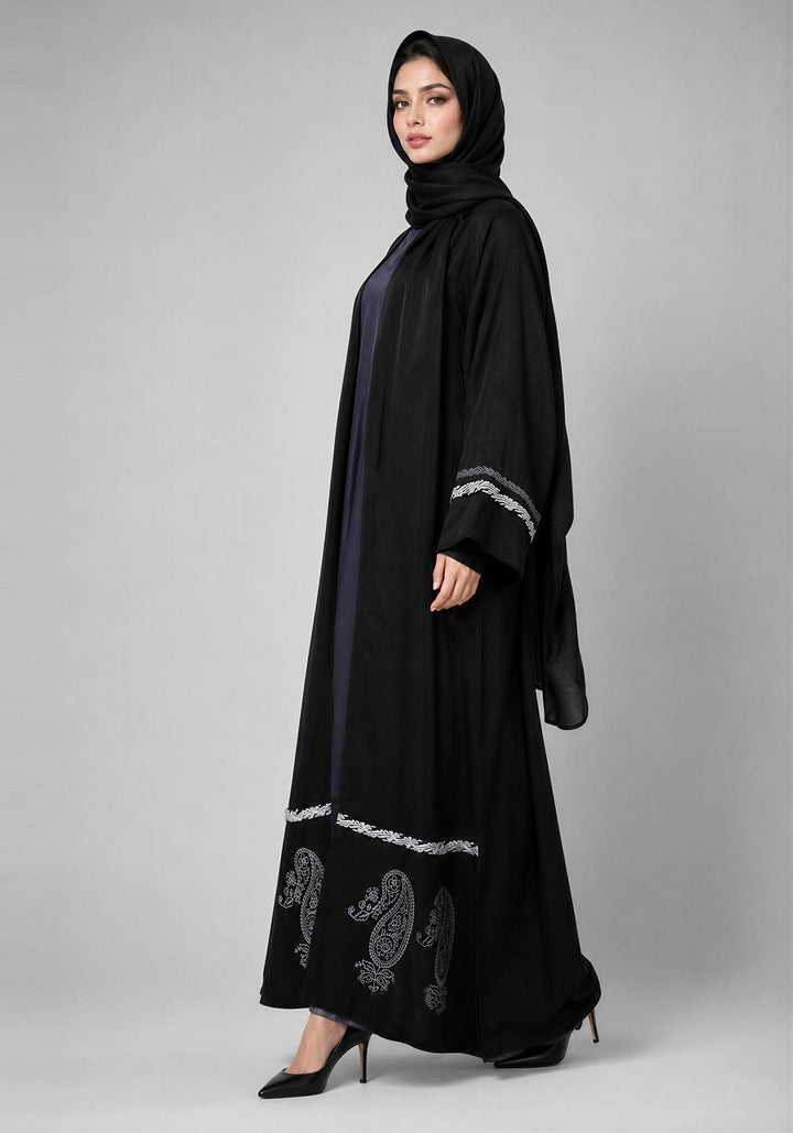 Black Paisley Block Print Abaya
