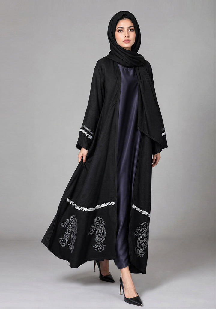 Black Paisley Block Print Abaya