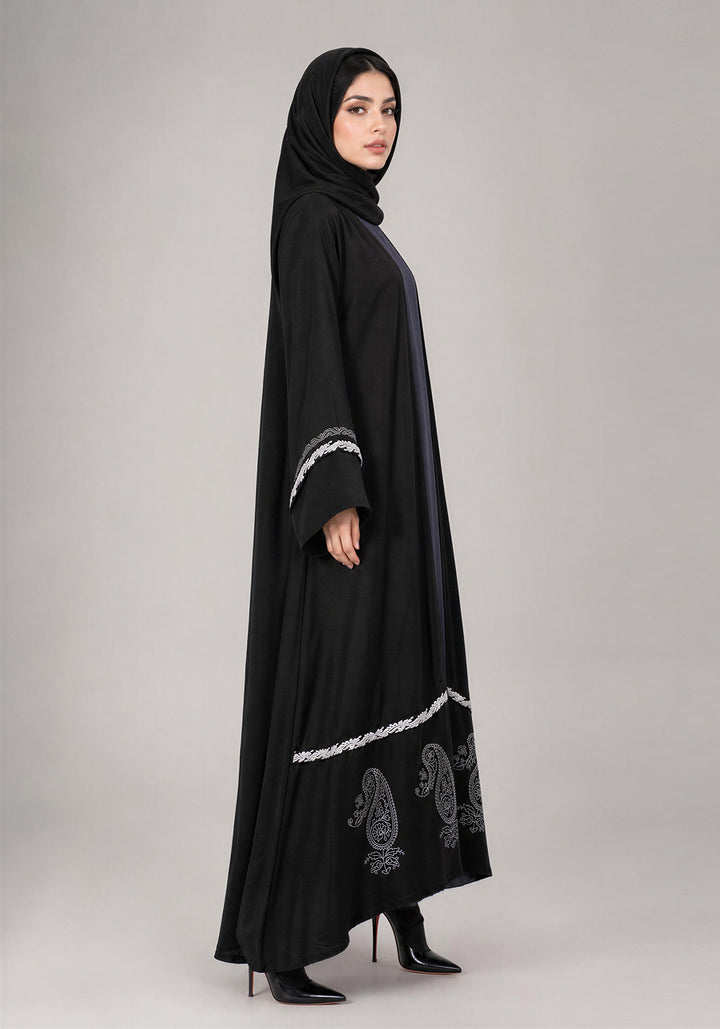 Black Paisley Block Print Abaya