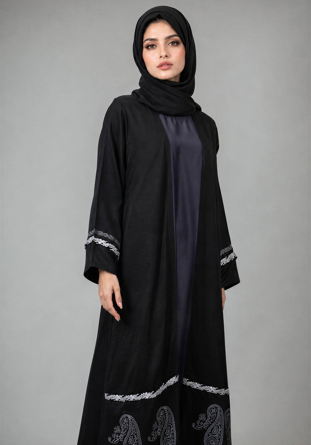 Black Paisley Block Print Abaya
