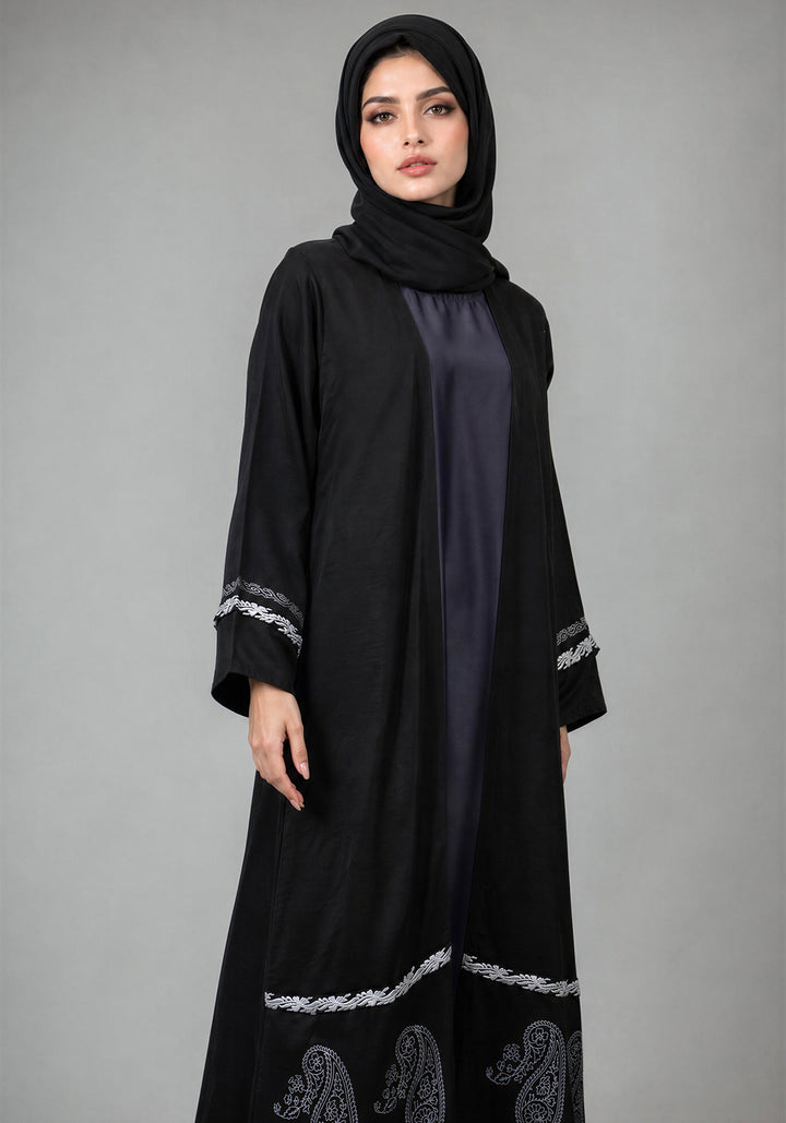Black Paisley Block Print Abaya