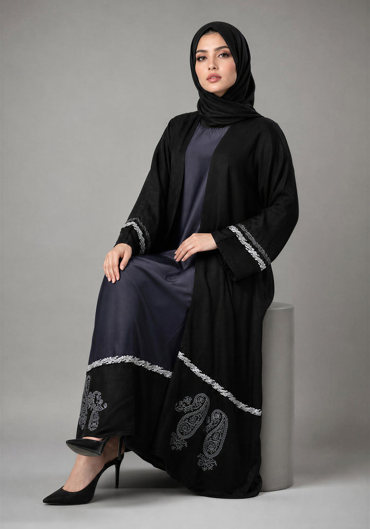 Black Paisley Block Print Abaya