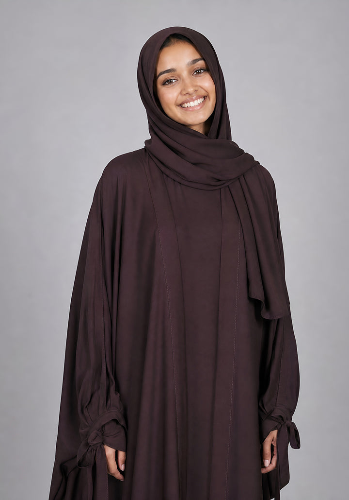Double Layered Abaya Set - Brown