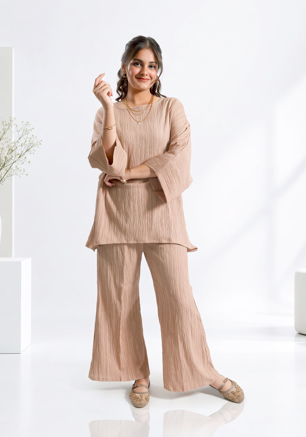 Beige Textured Co-Ord Set