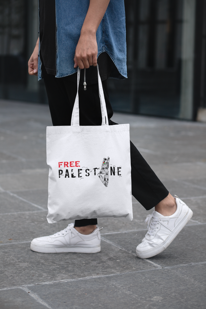 Free Palestine Printed Canvas Bag - White