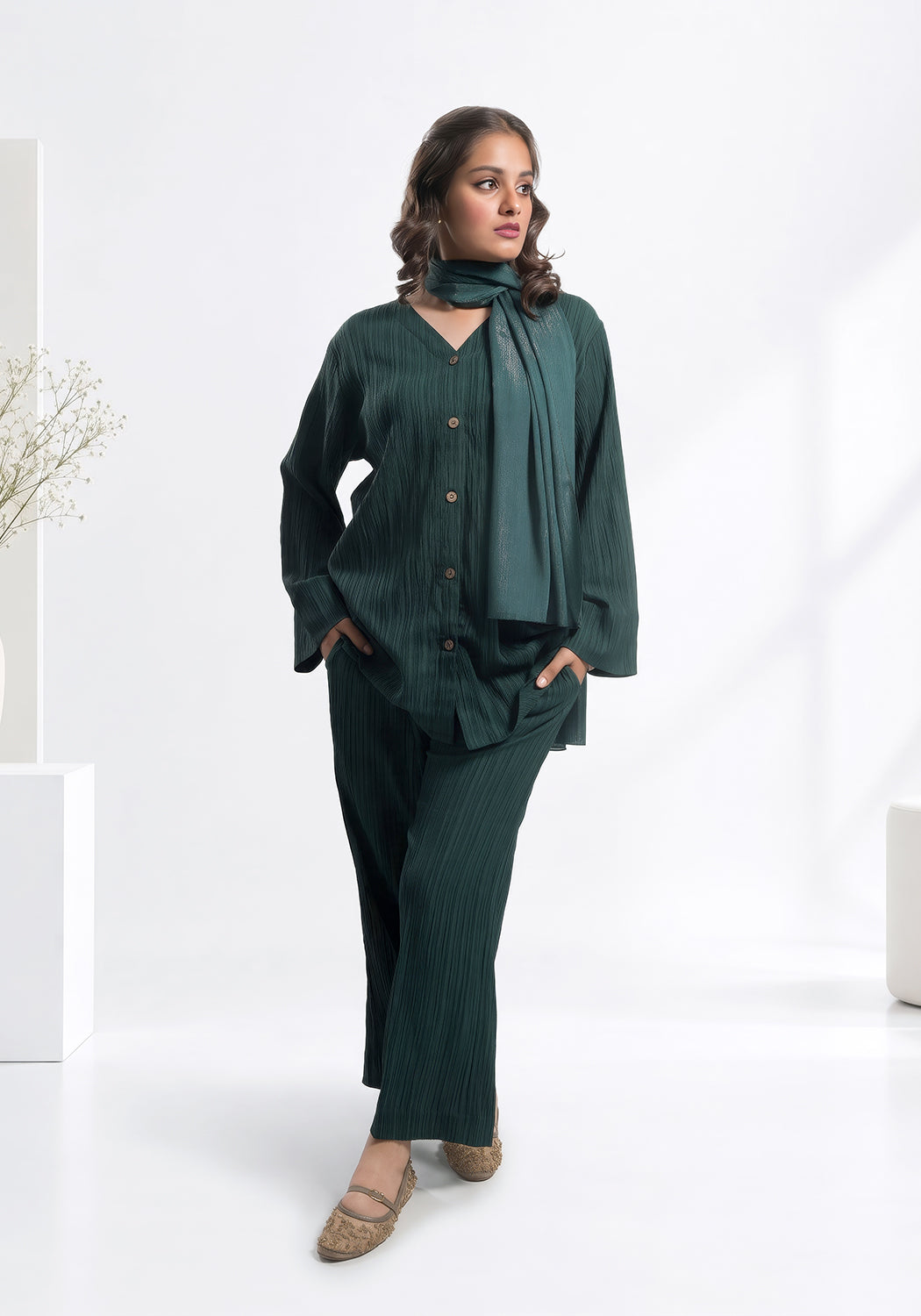 Green Textured Co-Ord Set