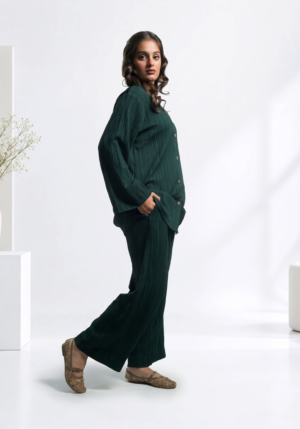 Green Textured Co-Ord Set