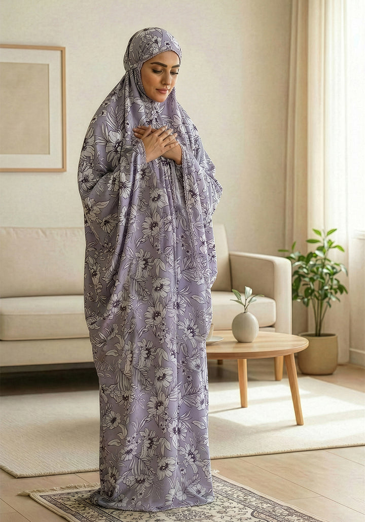 Printed Namaz Chadar - Light Grey