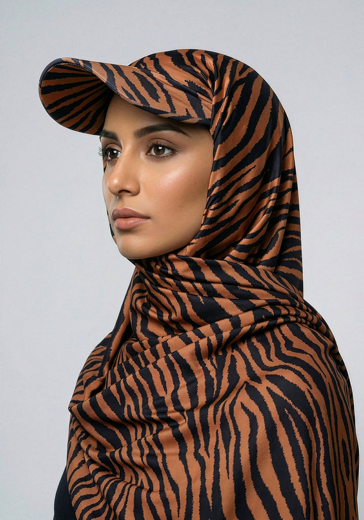 Turkish Hat Hijab - Zebra Print - Brown
