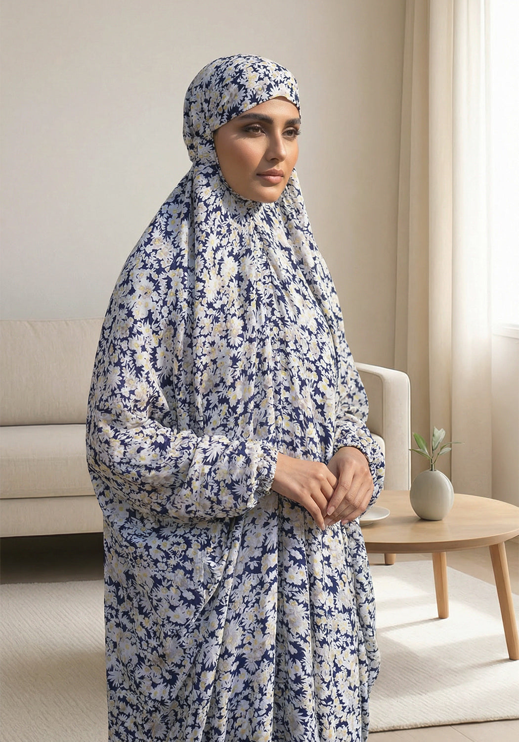 Printed Namaz Chadar - Navy Blue Jasmine Flower
