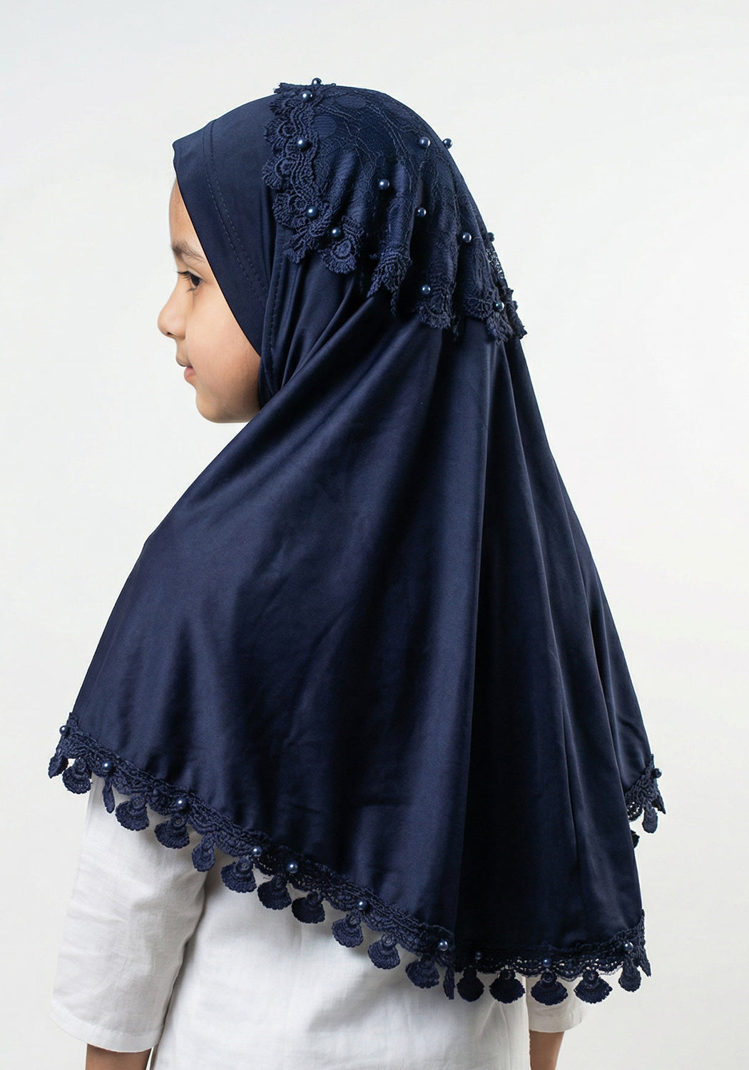 Kids Makhna Lace Hijab - Navy Blue
