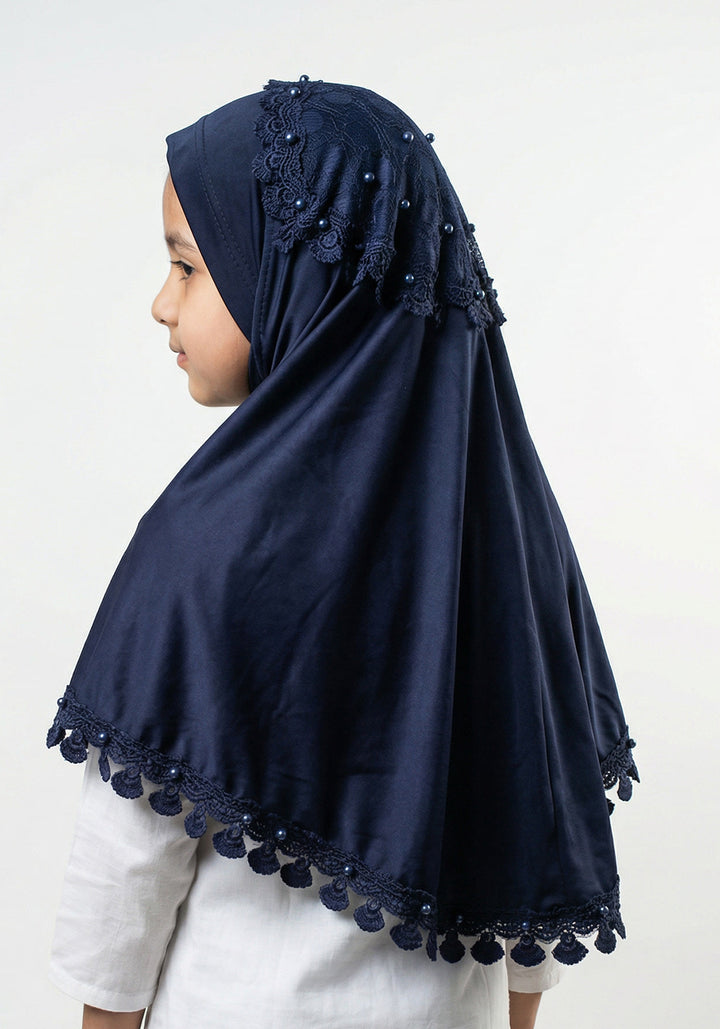 Kids Makhna Lace Hijab - Navy Blue