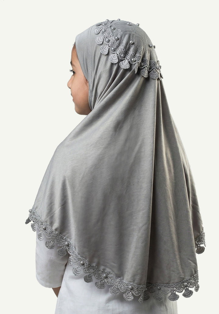 Kids Makhna Lace Hijab - Grey
