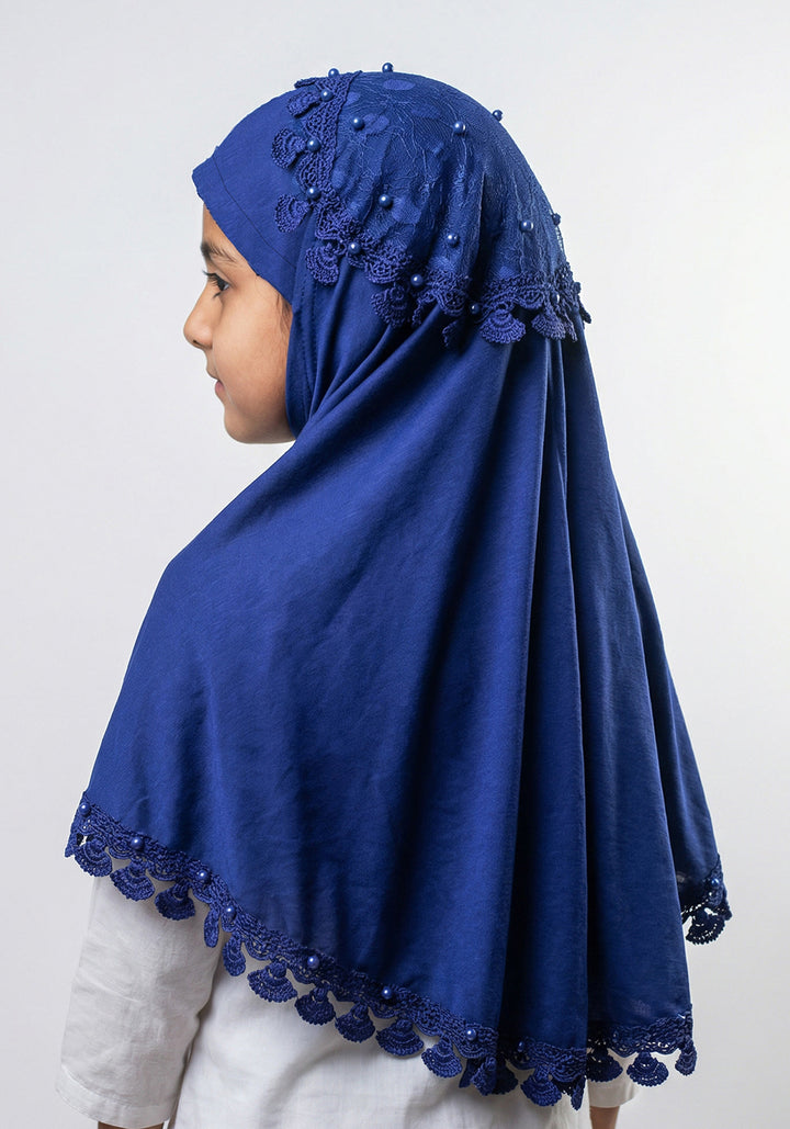Kids Makhna Lace Hijab - Royal Blue