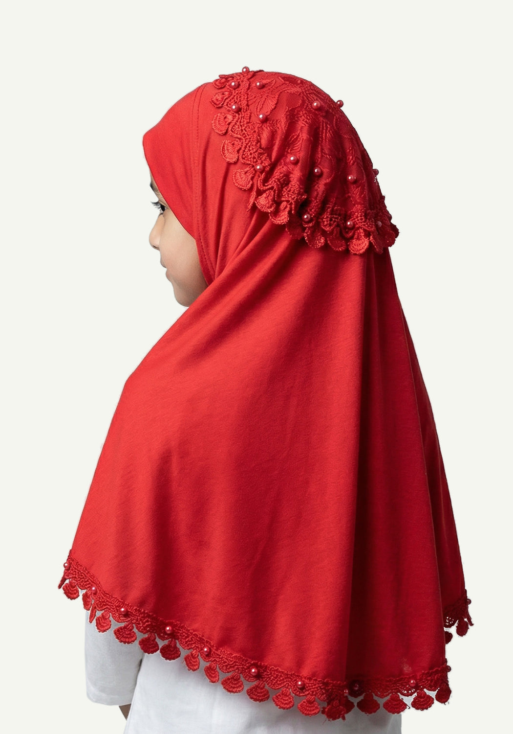 Kids Makhna Lace Hijab - Red