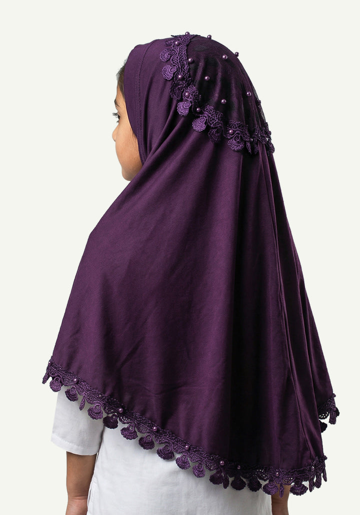 Kids Makhna Lace Hijab - Purple