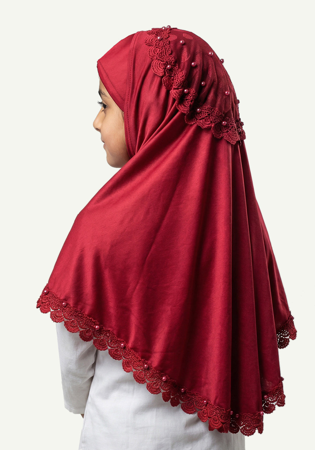 Kids Makhna Lace Hijab - Maroon