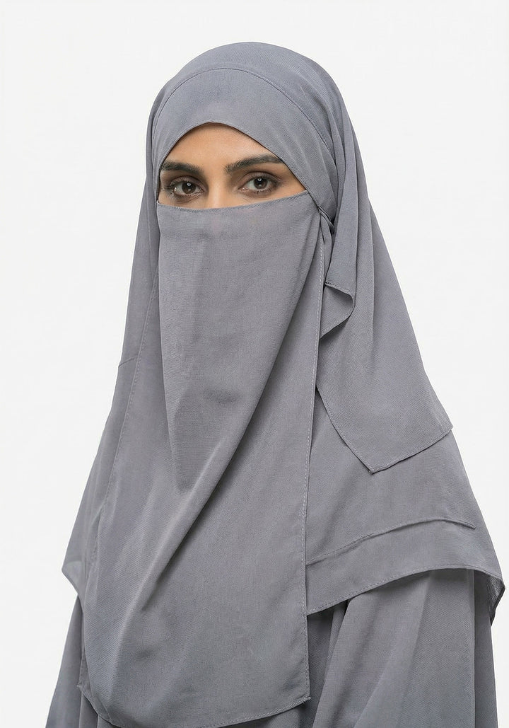 Three Layered Niqab - Grey