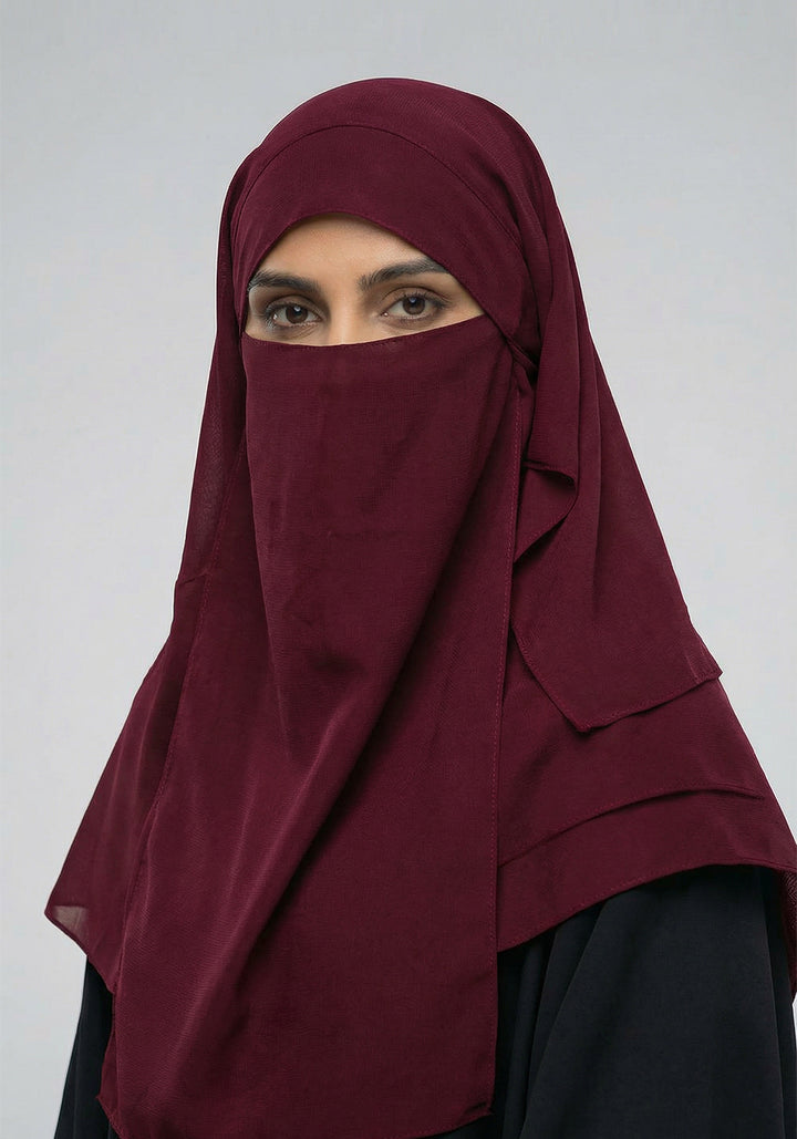 Three Layered Niqab - Burgundy