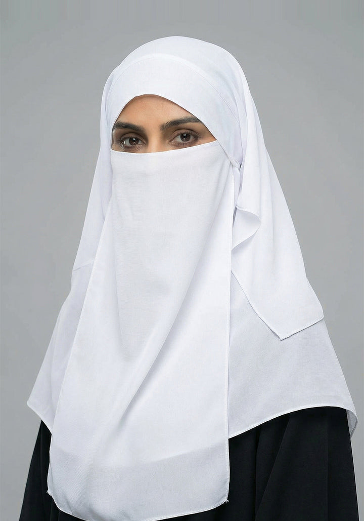 Three Layered Niqab - White