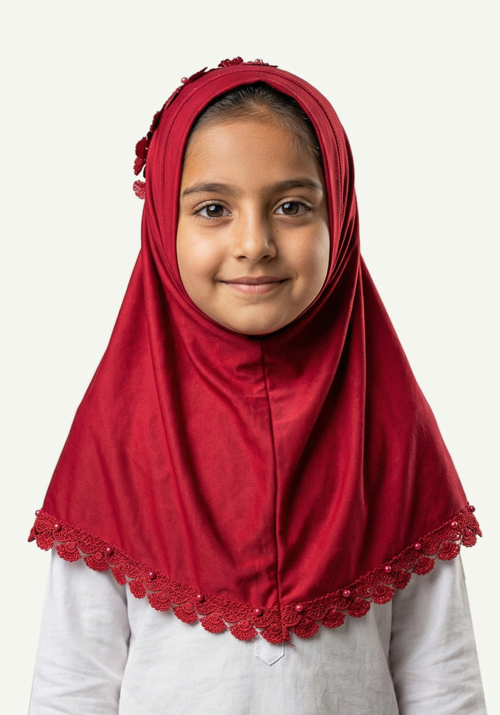 Kids Makhna Lace Hijab - Maroon