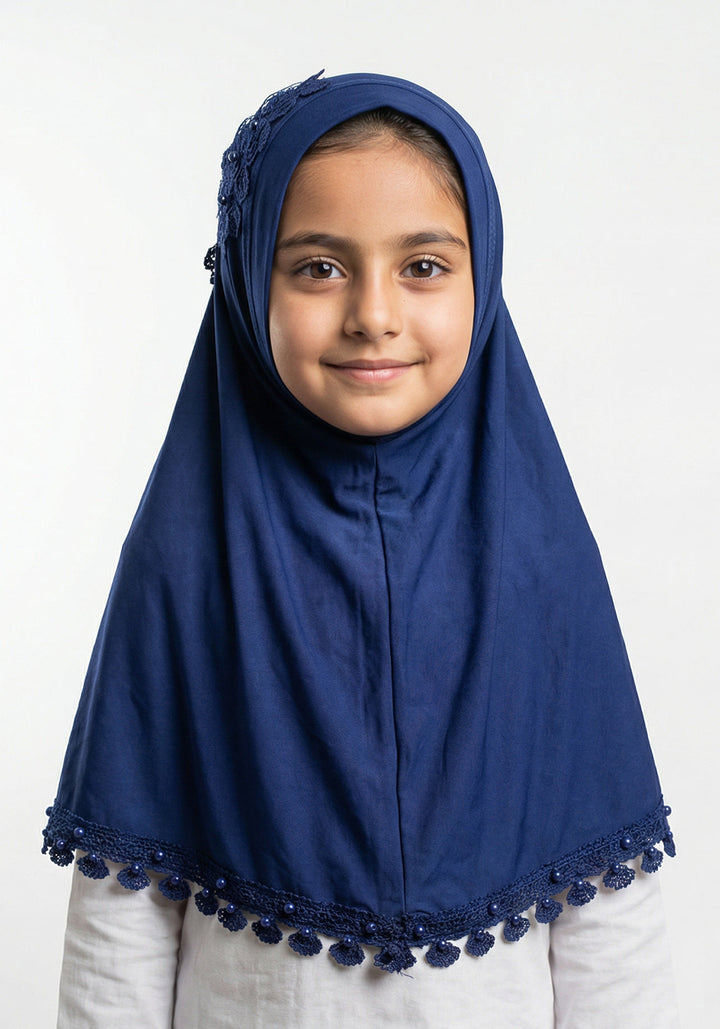 Kids Makhna Lace Hijab - Royal Blue