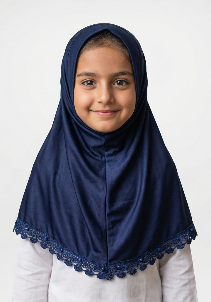 Kids Makhna Lace Hijab - Navy Blue