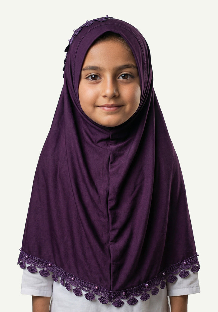 Kids Makhna Lace Hijab - Purple