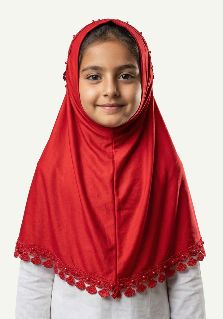 Kids Makhna Lace Hijab - Red