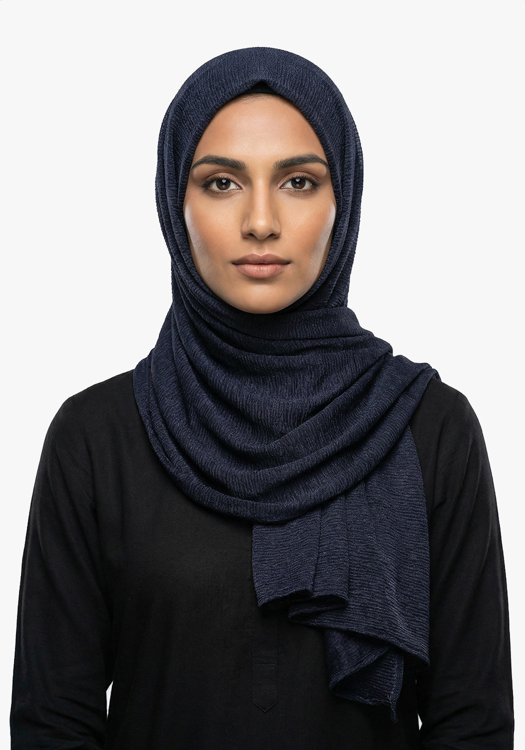 Ribbed Jersey Hijab Navy Blue