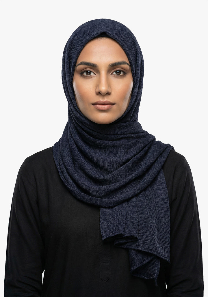 Ribbed Jersey Hijab Navy Blue