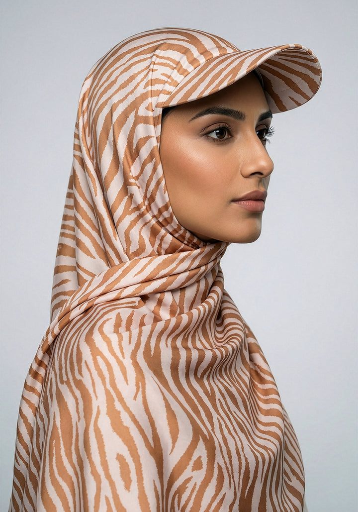 Turkish Hat Hijab - Zebra Print - Cream