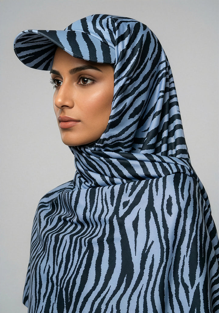 Turkish Hat Hijab - Zebra Print - Sky Blue