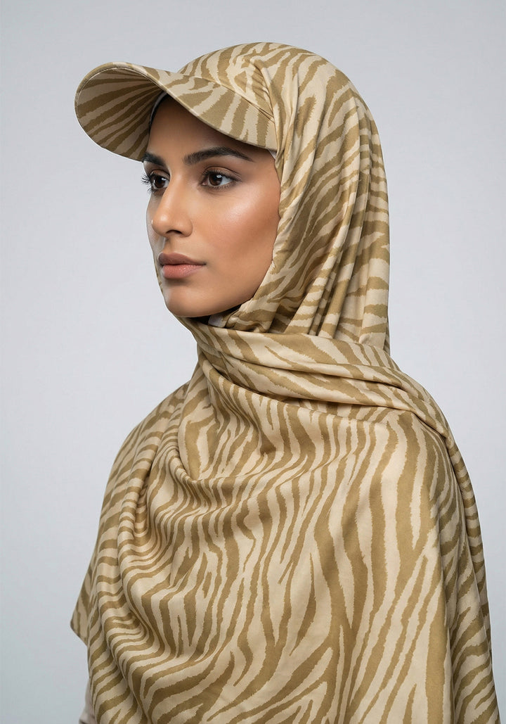Turkish Hat Hijab - Zebra Print - Sand