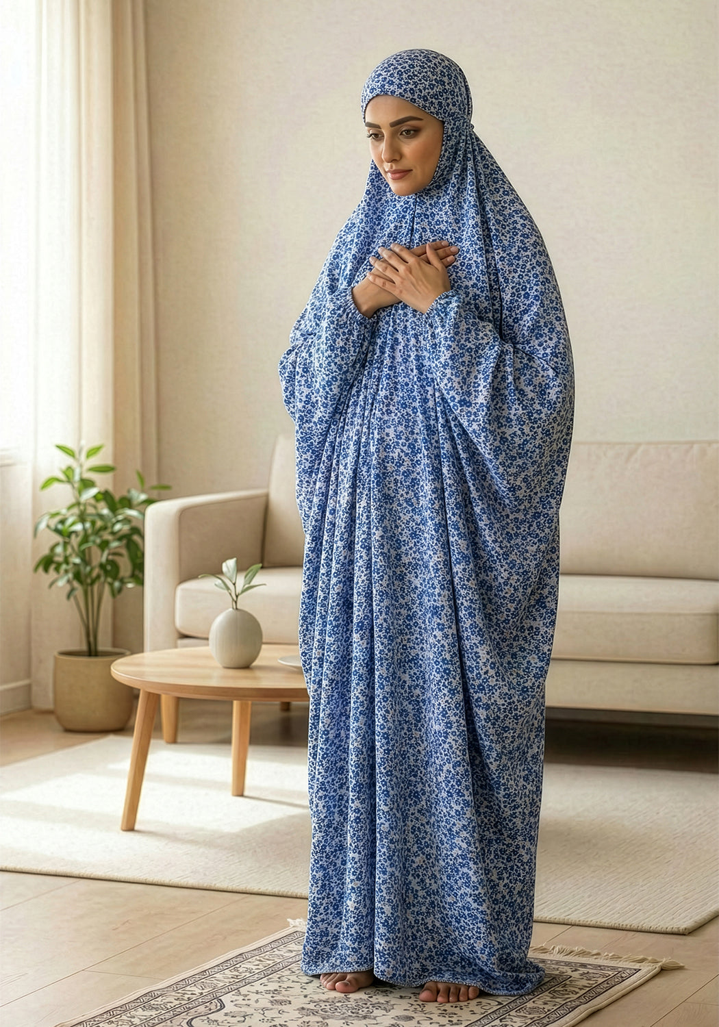 Printed Namaz Chadar - White