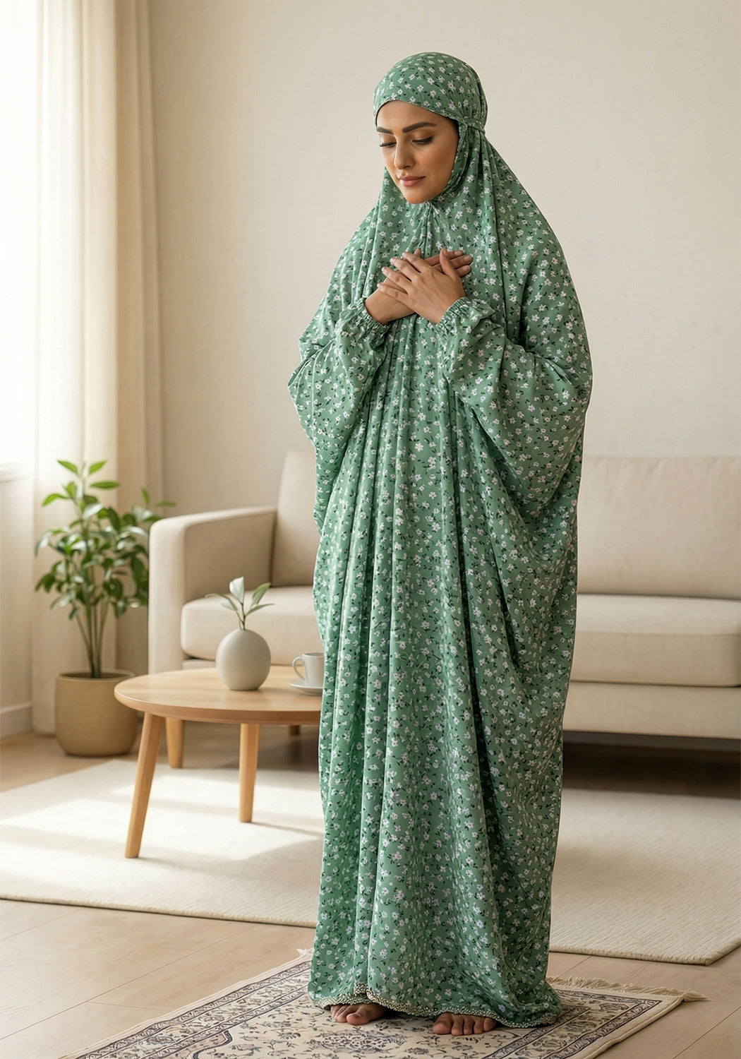 Printed Namaz Chadar - Mint Green