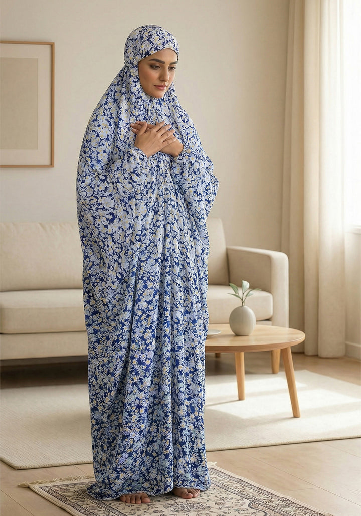 Printed Namaz Chadar - Navy Blue Jasmine Flower