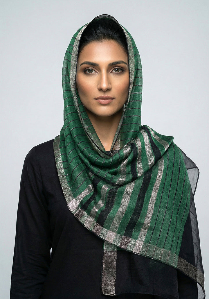 Organza Border Green