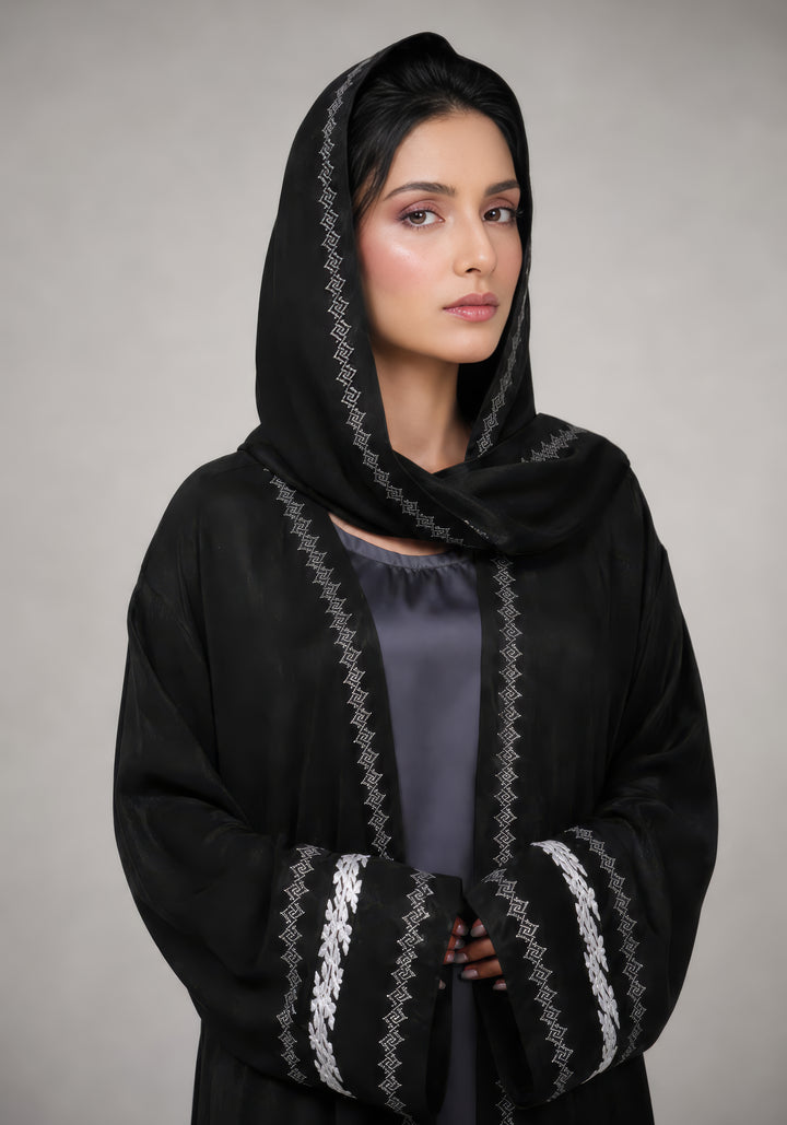 Black Premium Block Print Abaya