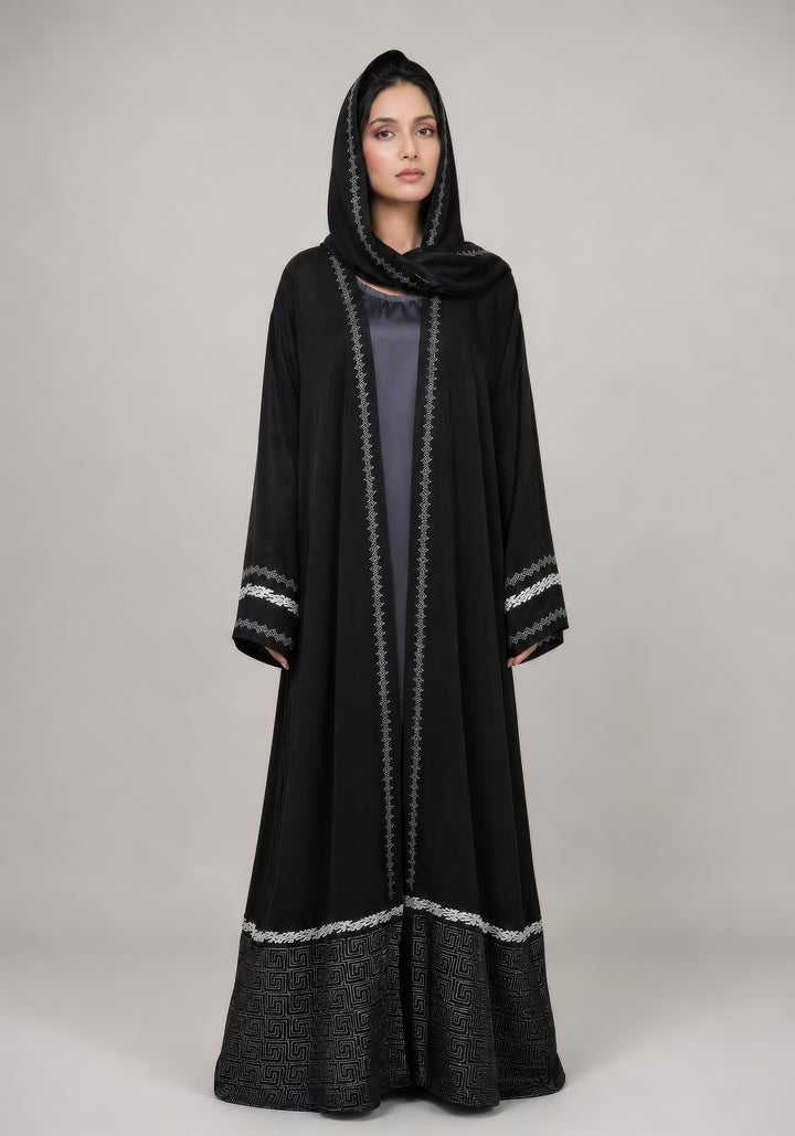 Black Premium Block Print Abaya