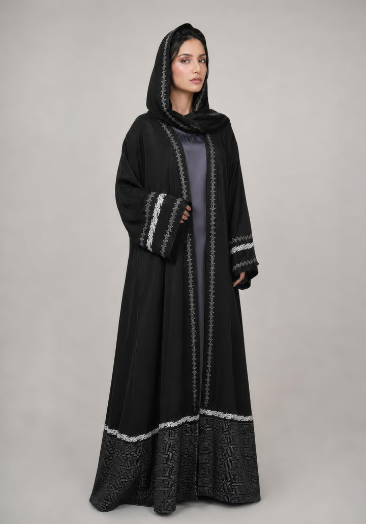 Black Premium Block Print Abaya